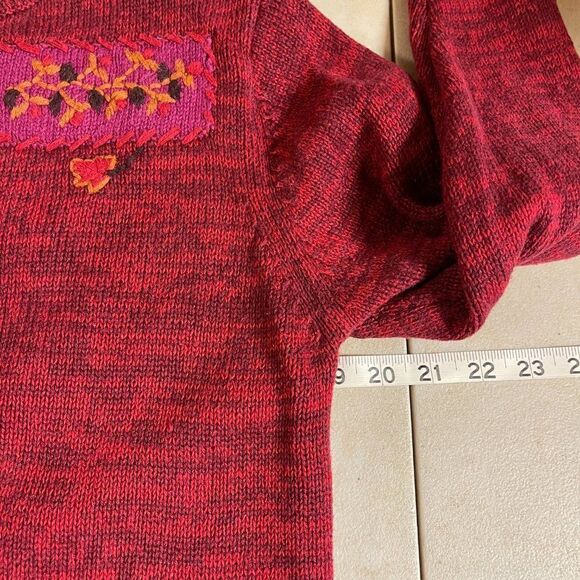 Fall Red High Neck Floral Embroidered Sweater Petite Medium - Picture 8 of 9